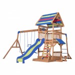 Complex Loc de Joaca Beach Front - Northbrook Wooden Swing din lemn de cedru - Centru din lemn cu tobogan si 2 nivele si Monkey Bars Backyard Discovery 